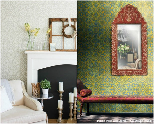 Design Challenge: Colorful vs Neutral Stencil Ideas using Wall Stencils from Royal Design Studio