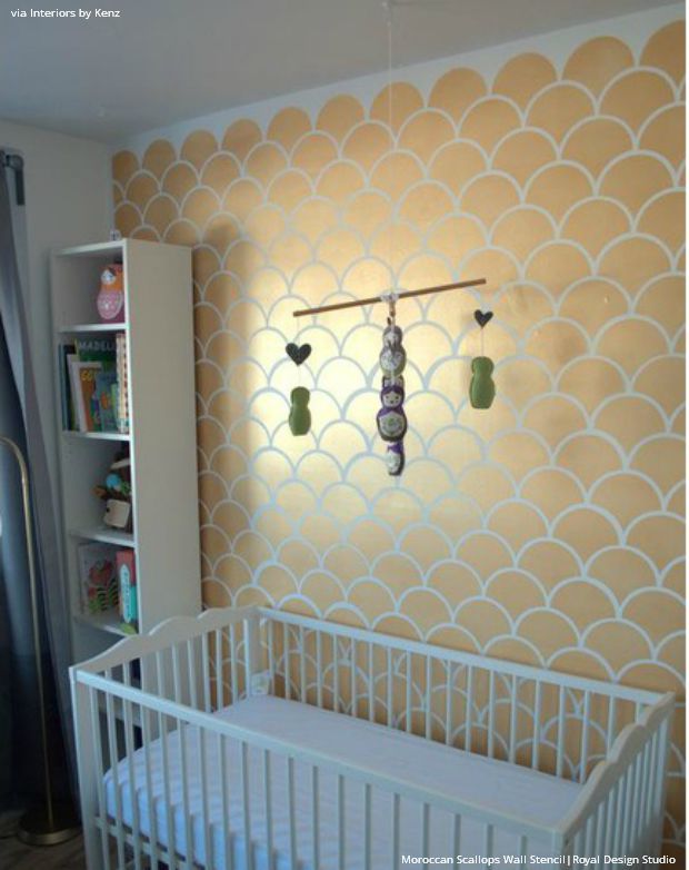 Stenciled Walls Strike Gold - 16 Metallic Gold Painted Room Makeover Ideas using Royal Design Studio Wall Stencils