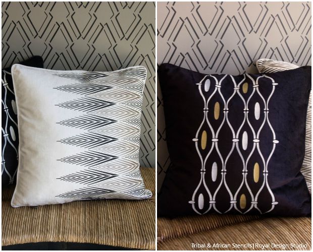 Stenciled Pillows for Every Style - Exotic Tribal & African Fabric Stencils by Royal Design Studio