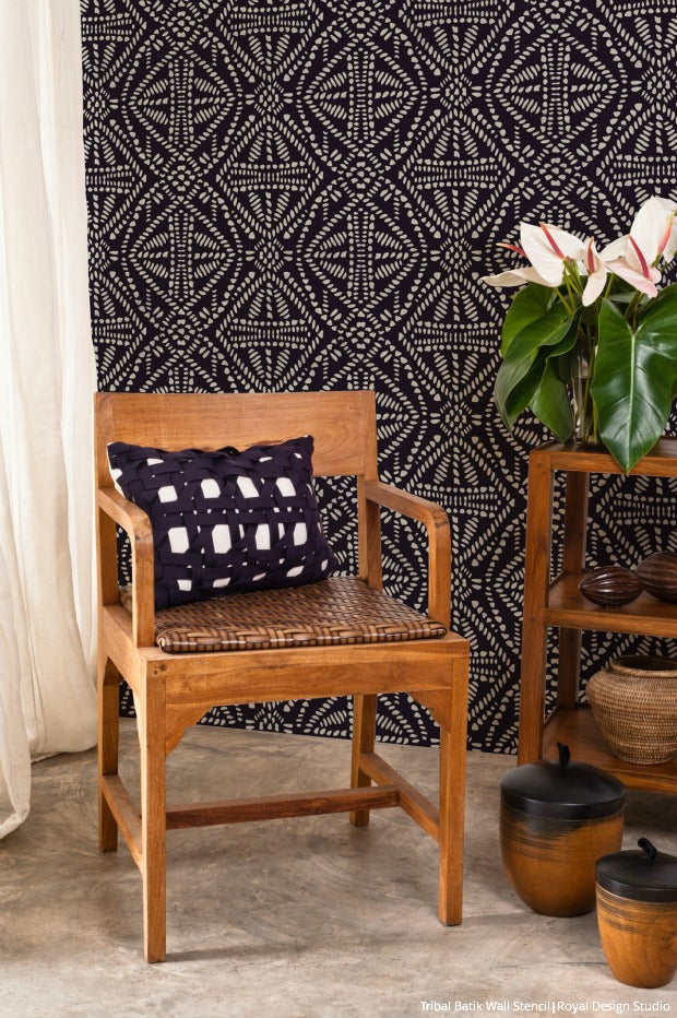 9 Decorating Ideas using Trendy Tribal Batik Stencils from Royal Design Studio (Wallpaper Wall Stencils, Painted Furniture Stencils, Craft Project Stencils)