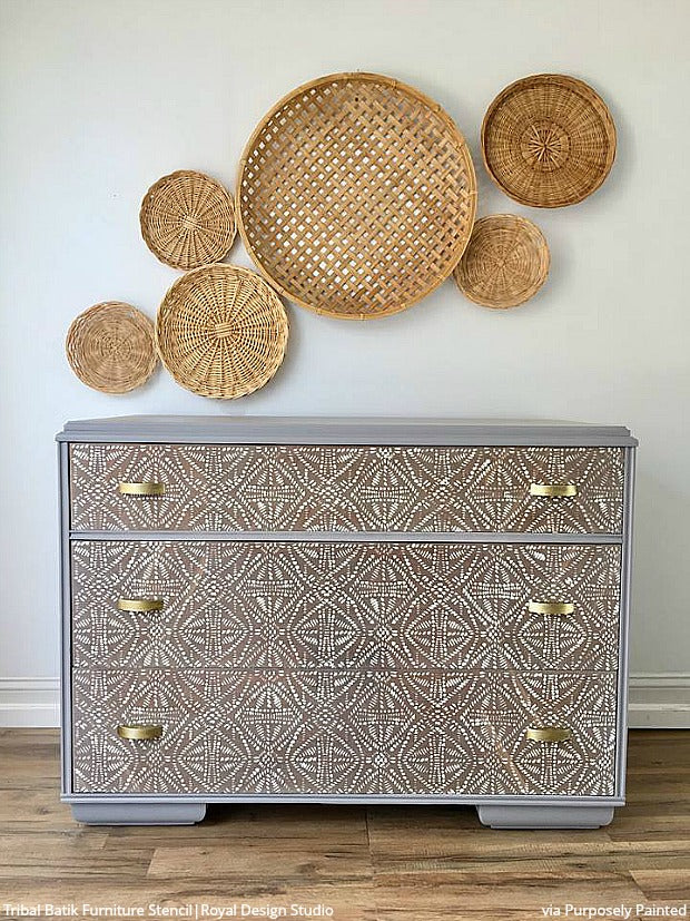 The BEST DIY Home Decor Hacks to Try: Paint Batik Fabric Designs with Wall Stencils & Furniture Stencils from Royal Design Studio