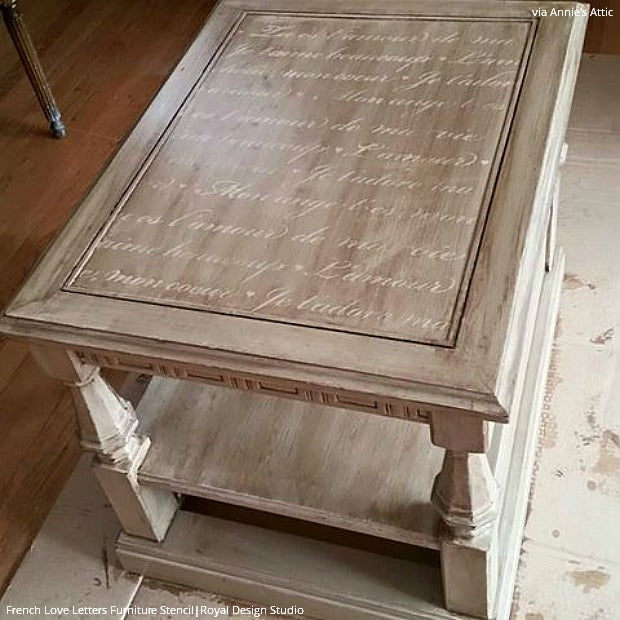 Stencil Your Way to Lovely French Furniture - 13 Decorating Ideas using the French Love Letters Furniture Stencils from Royal Design Studio