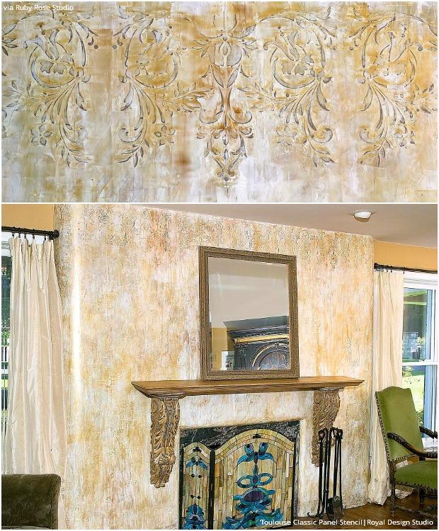 Hot Decorating Idea: Painted Fireplace Surrounds & Mantles with Stencils for Walls