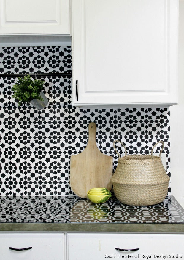 VIDEO TUTORIAL: Everything You Need to Know How to Stencil a Black & White Kitchen Tile Backsplash with Royal Design Studio Wall Stencils for Painting