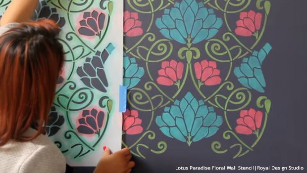 VIDEO Tutorial - How to Stencil an Easy Accent Wall with Metallic Paint - Flower Wall Stencils by Royal Design Studio