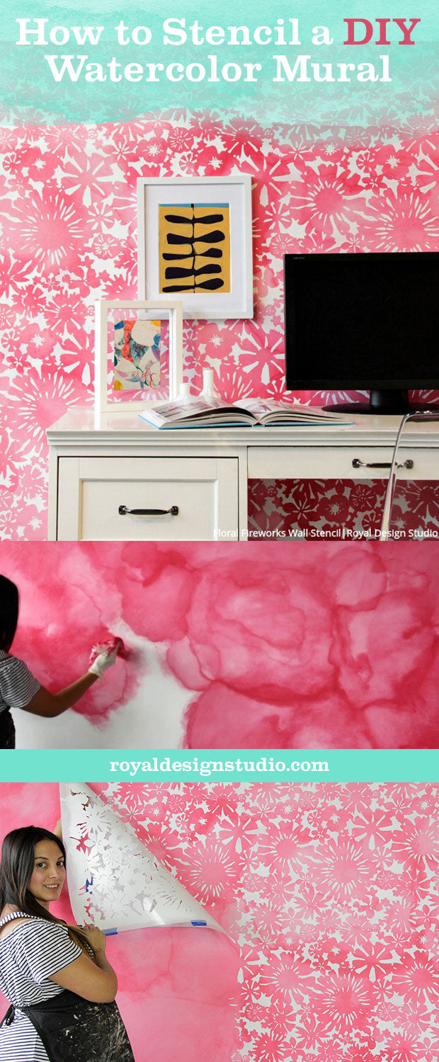 [VIDEO TUTORIAL] How to Stencil a DIY Watercolor Mural - Painting Pink Floral Wall Art with Large Wall Stencils from Royal Design Studio