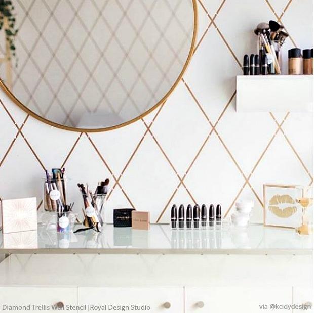 Bathroom Stencils: The Wonder Wall that Lasts Longer Than Wallpaper - Large Wall Stencils for Decorating DIY Bathroom Walls from Royal Design Studio