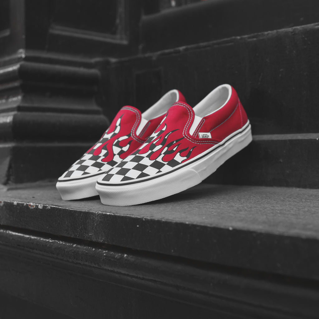 red fire checkered vans