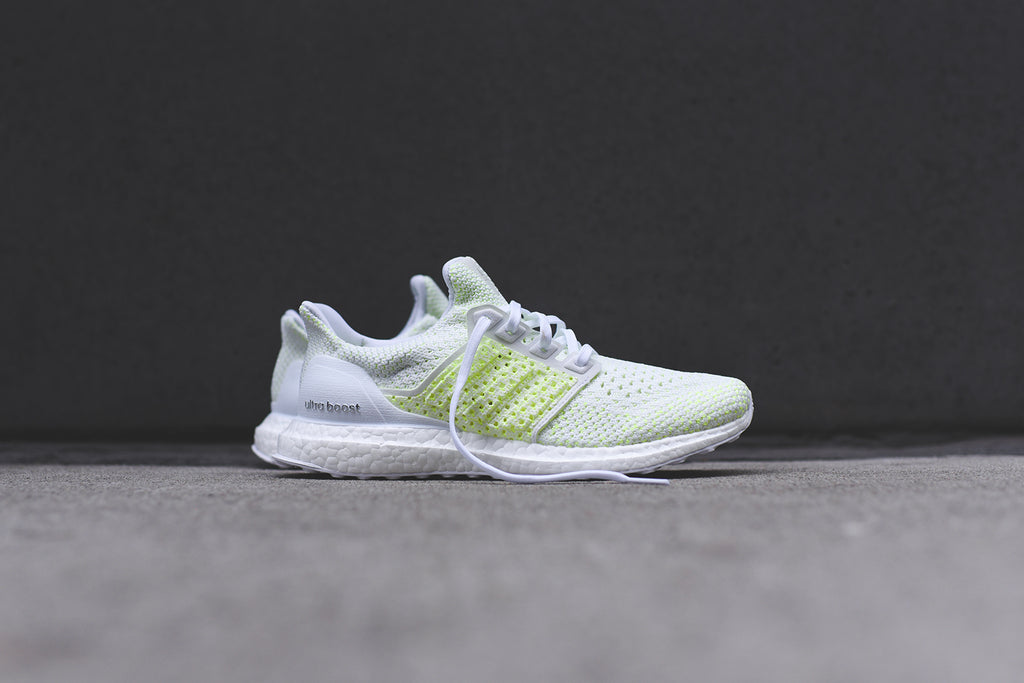 white and neon ultra boost