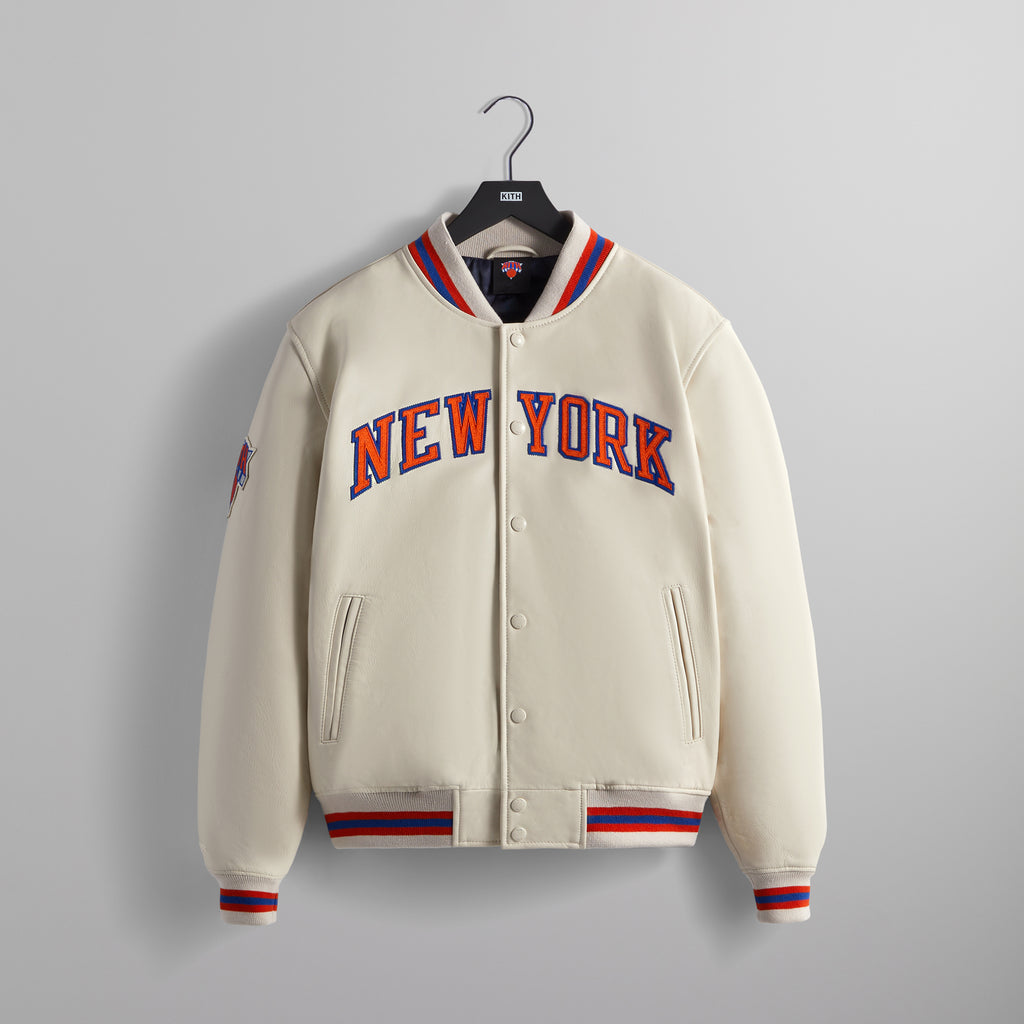Kith for New York Knicks Leather Varsity Jacket - Sandrift