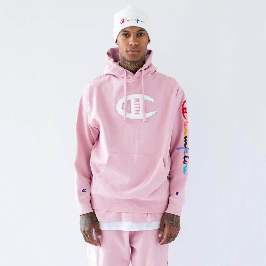 kith champion hoodie pink