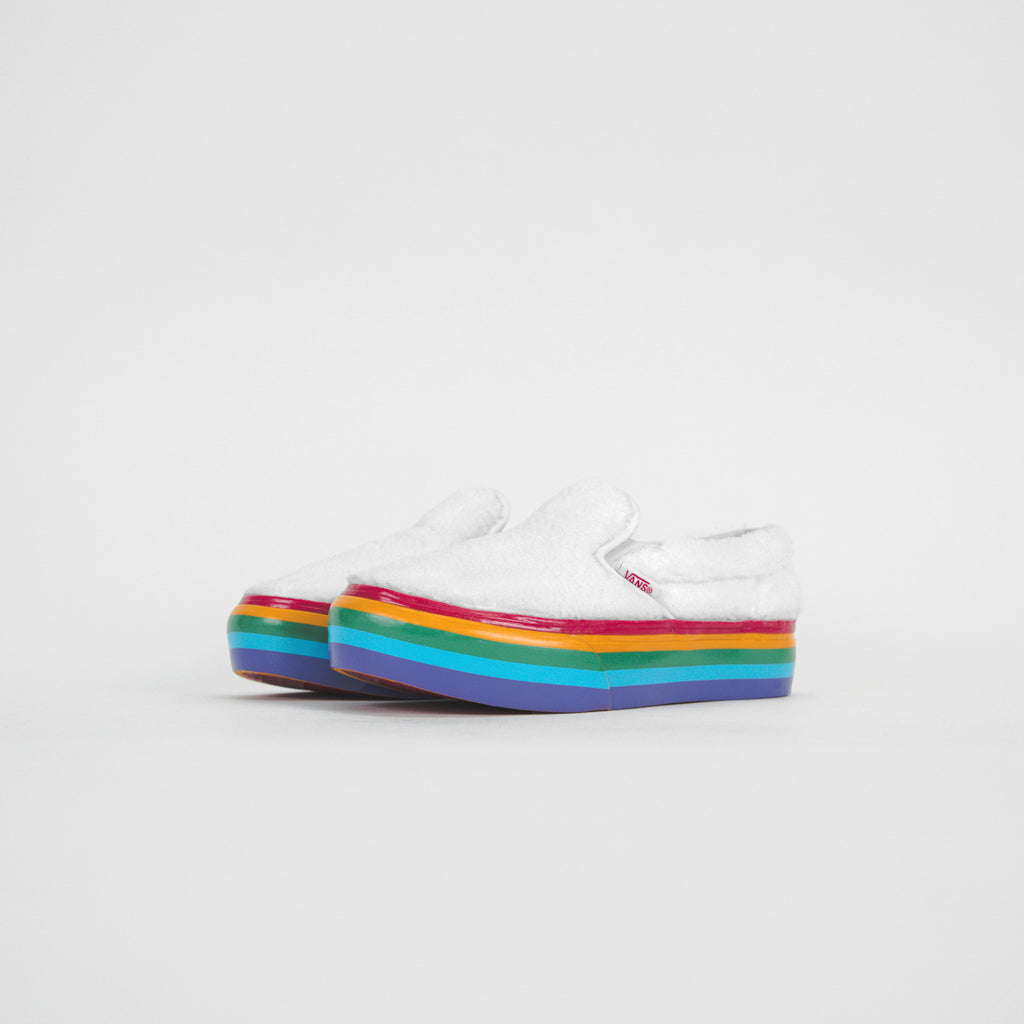 vans rainbow true white slip on