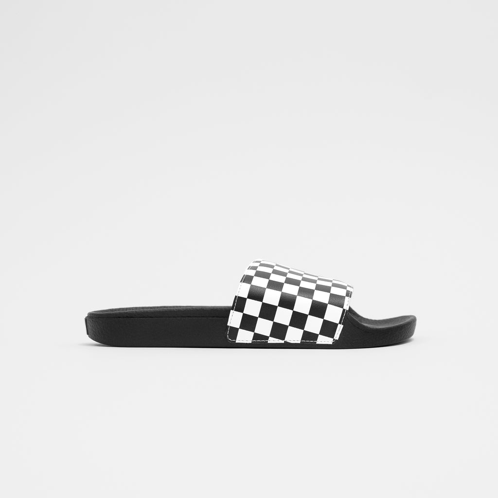 vans black and white slides