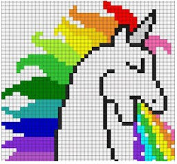 licorne et arc en ciel en pixel art