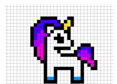 licorne en pixel art debout couleur