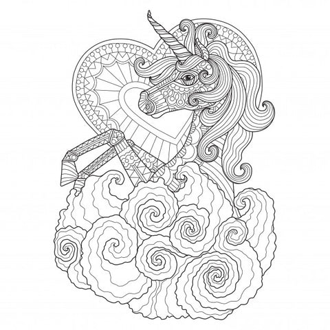 coloriage licorne avec coeur tres difficile