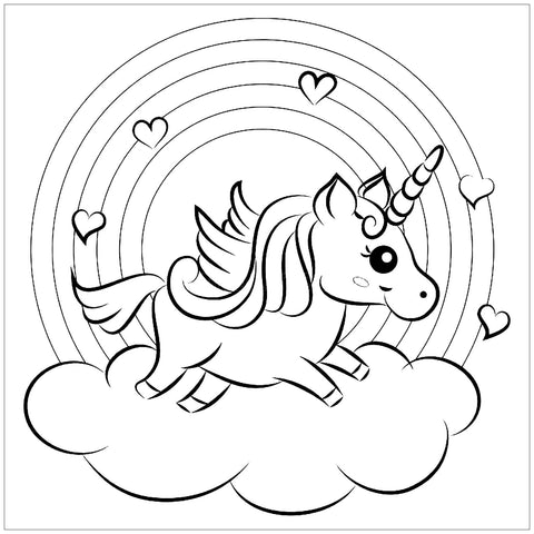 coloriage licorne arc en ciel et coeur