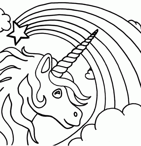coloriage licorne etiole filante arc en ciel