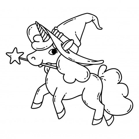 coloriage licorne magicienne baguette magique