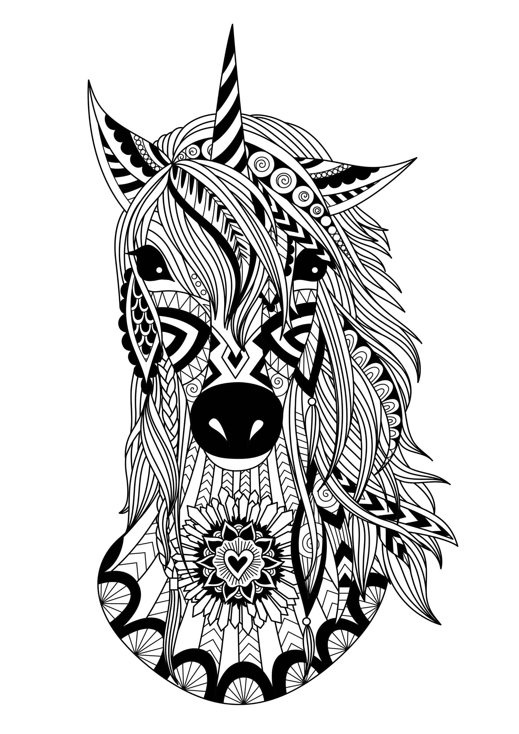 licorne mandala de face a imprimer coloriage gratuit