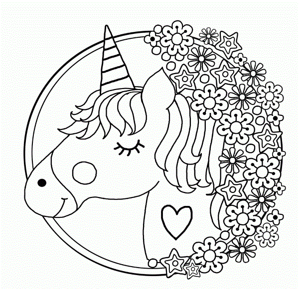 coloriage licorne mandala style kawaii