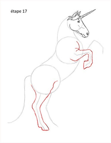 étape 17 dessin de licorne cabrée