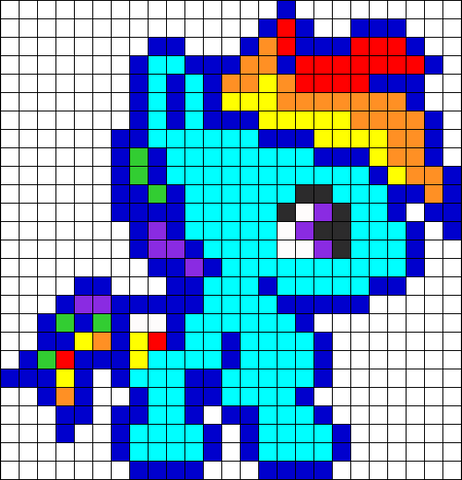 pixel art bebe licorne bleu arc en ciel