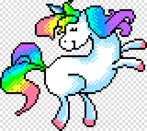 licorne dansante couleur arc en ciel en pixel art 