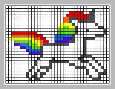pixel art magique licorne couleur arc en ciel