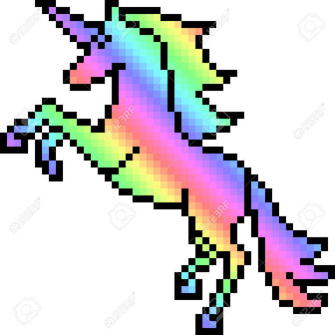 pixel art d une licorne de toutes les couleurs