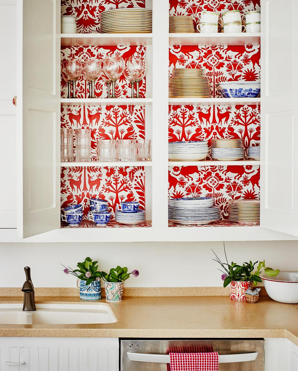 Wallpapered Shelves and Built-ins Roundup | Otomi (Red)