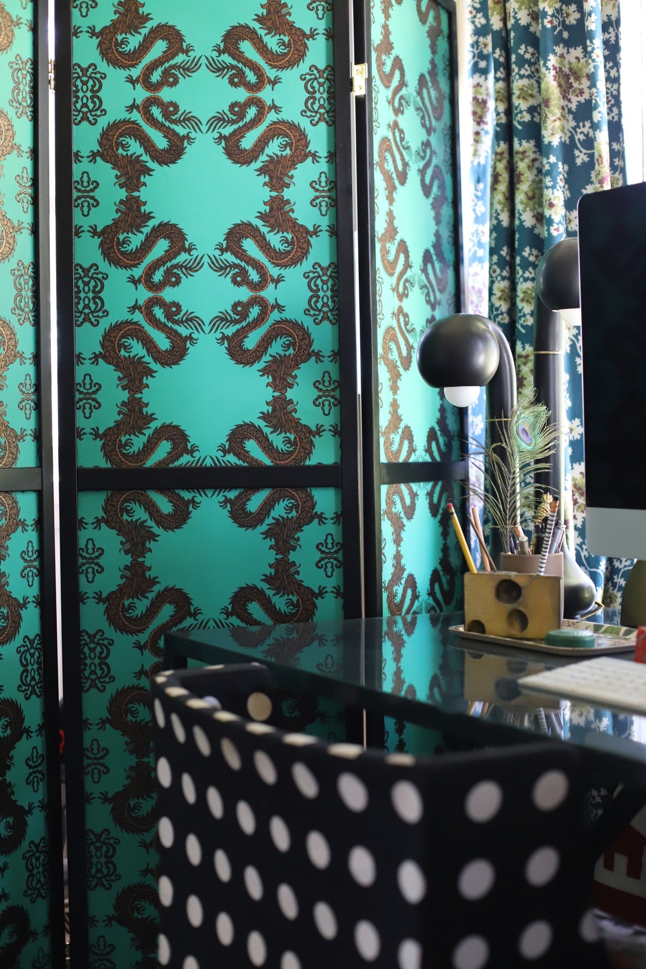 Wallpapered Room Divider Screen | Fortune Emerald | Patch NYC x Hygge & West