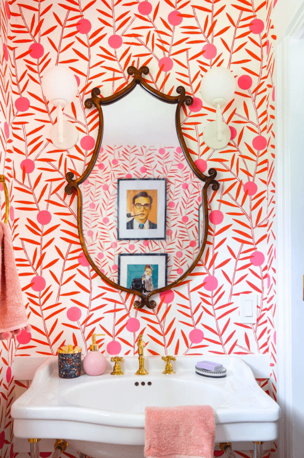 Bloom (Poppy) Powder Room | Hygge & West | Orange and Pink Floral Wallpaper