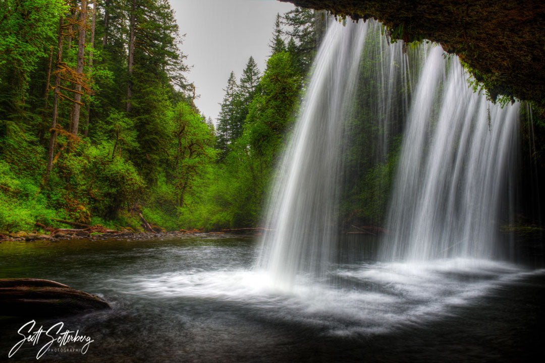 Behind Upper Butte Creek Falls in Oregon
