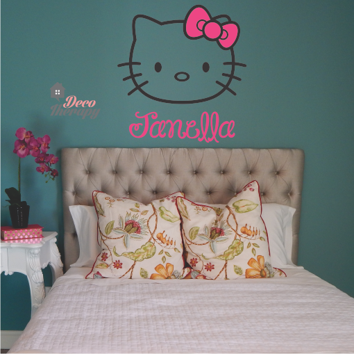 Customise name & Hello Kitty wall decal for kids who desire something special 