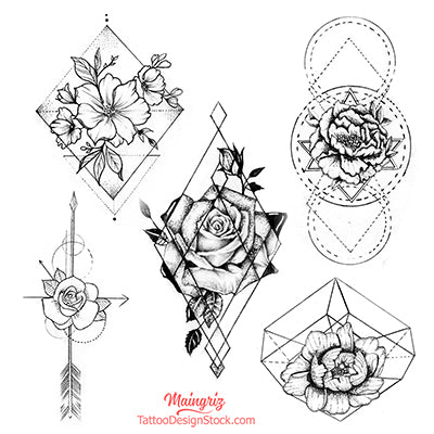 geometric flowers tattoo design