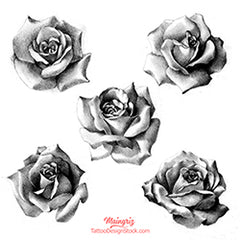 5 realistic roses digital tattoo designs in black and grey style