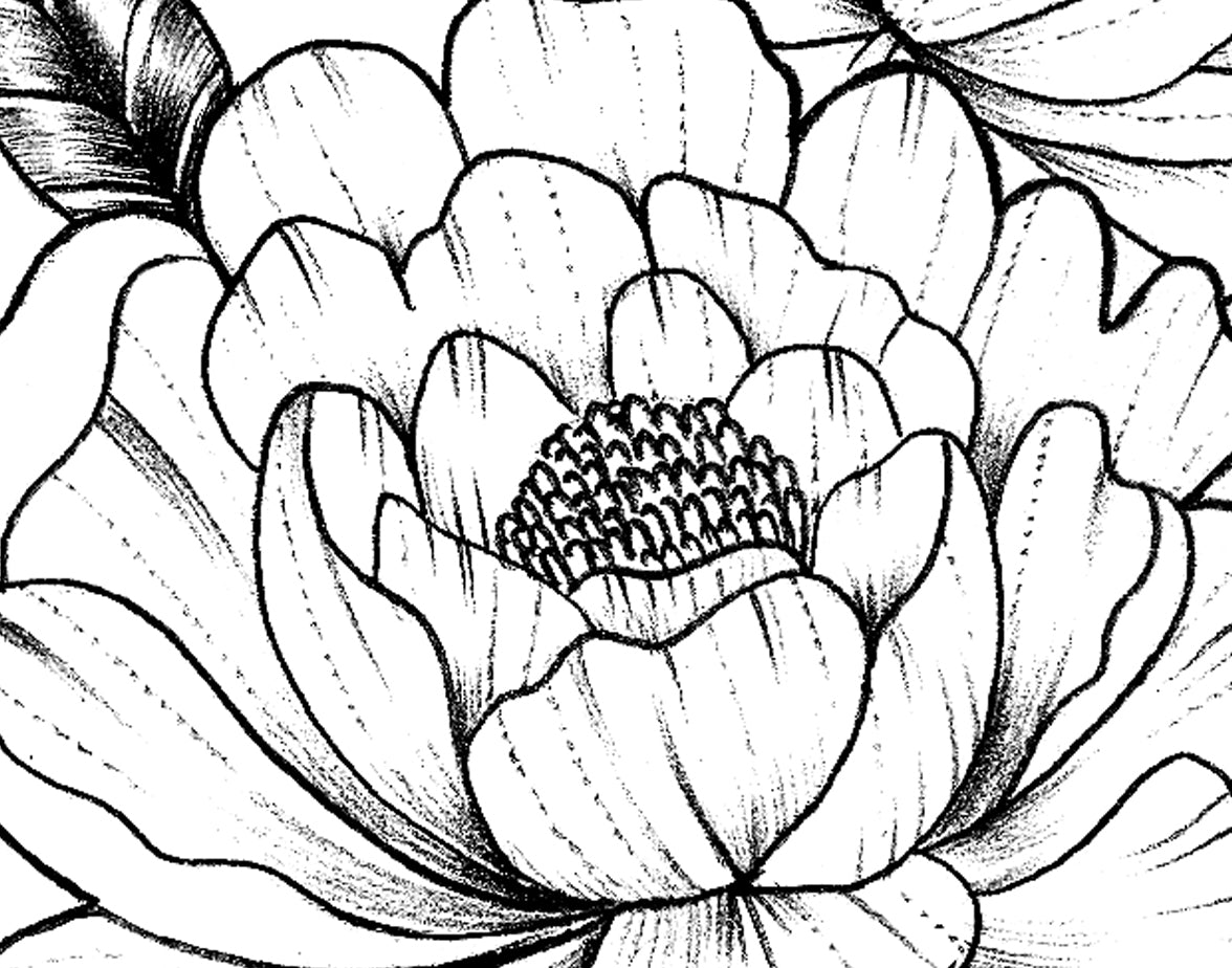 Peony half sleeve linework tattoo design created by tattoo artist