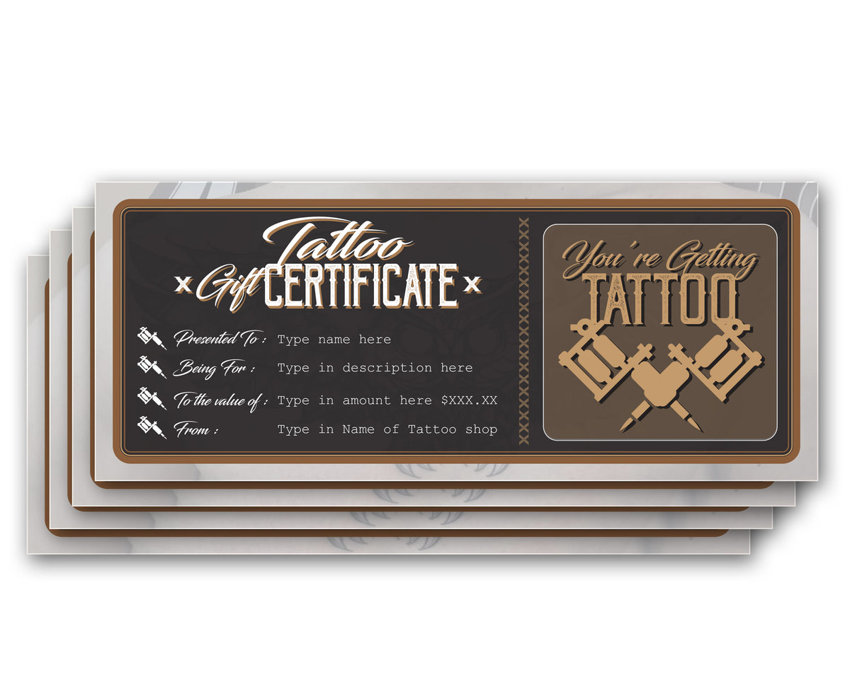 Tattoo Gift Certificate Instant Download Designed For Tattoo Shop Tattoo Design Stock