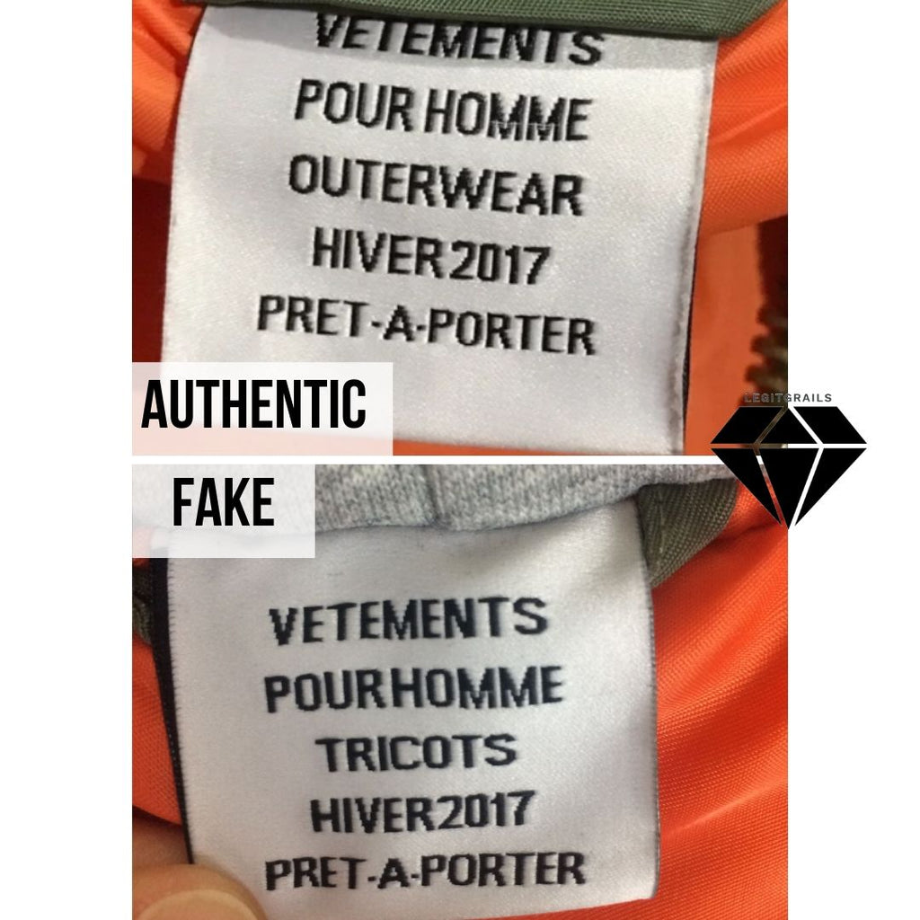 How to spot fake Vetements Bomber by the Front Neck Tag Method