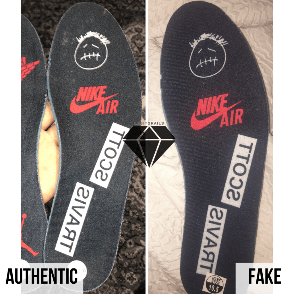 How To Spot Fake Travis Scott Jordan 1 Low: The Front Side of the Right Insole Method