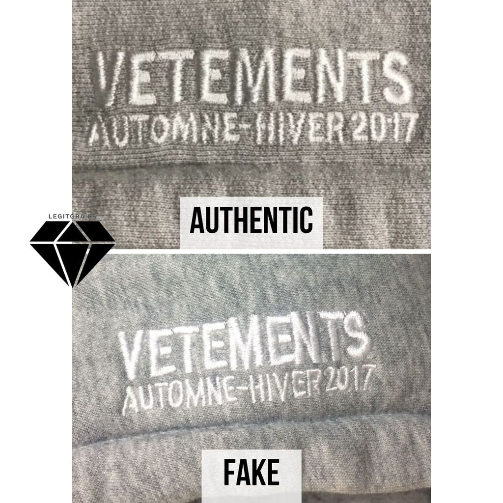 How to spot fake Vetements Bomber by the Hood Logo Stitching Method