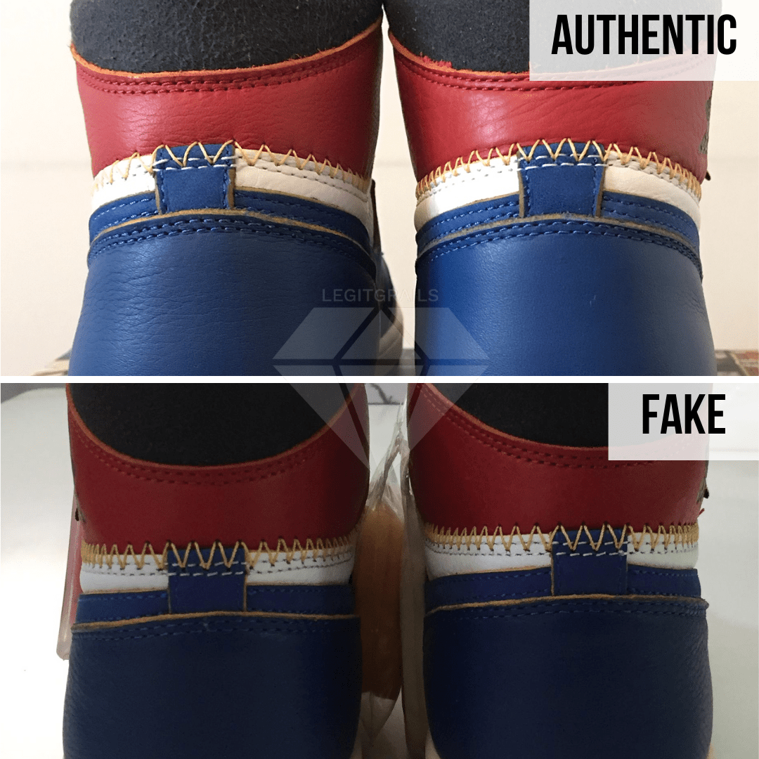 How To Spot Fake Jordan 1 Union: The Heel Stitching/Hourglass Shape Method