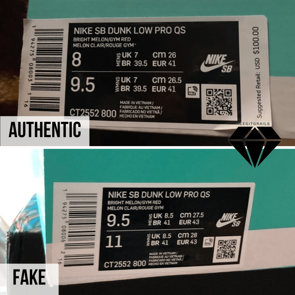 How to spot Fake Strangelove Skateboards x Nike SB Dunk Low: The Box Label Method