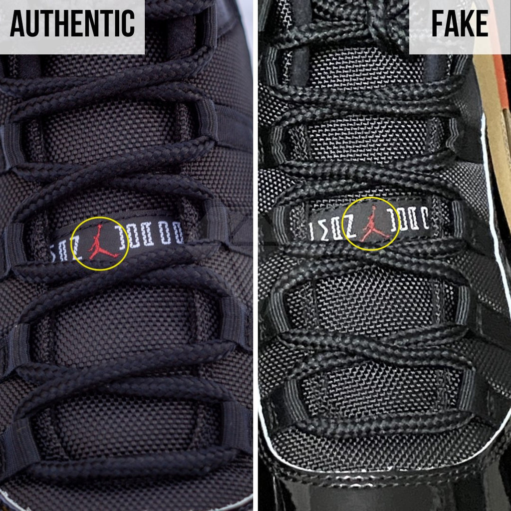 How To Spot Fake Jordan 11 Bred: The Jordan Logo on the Lace Throat Method
