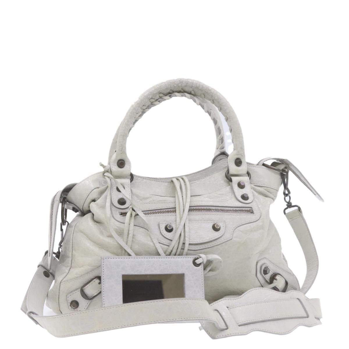 BALENCIAGA 2way Shoulder Hand Bag Gray Leather Auth gt579