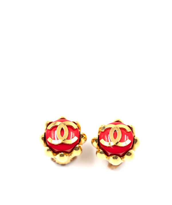 Chanel Chanel Red Button Clip On Earrings - ASL2188