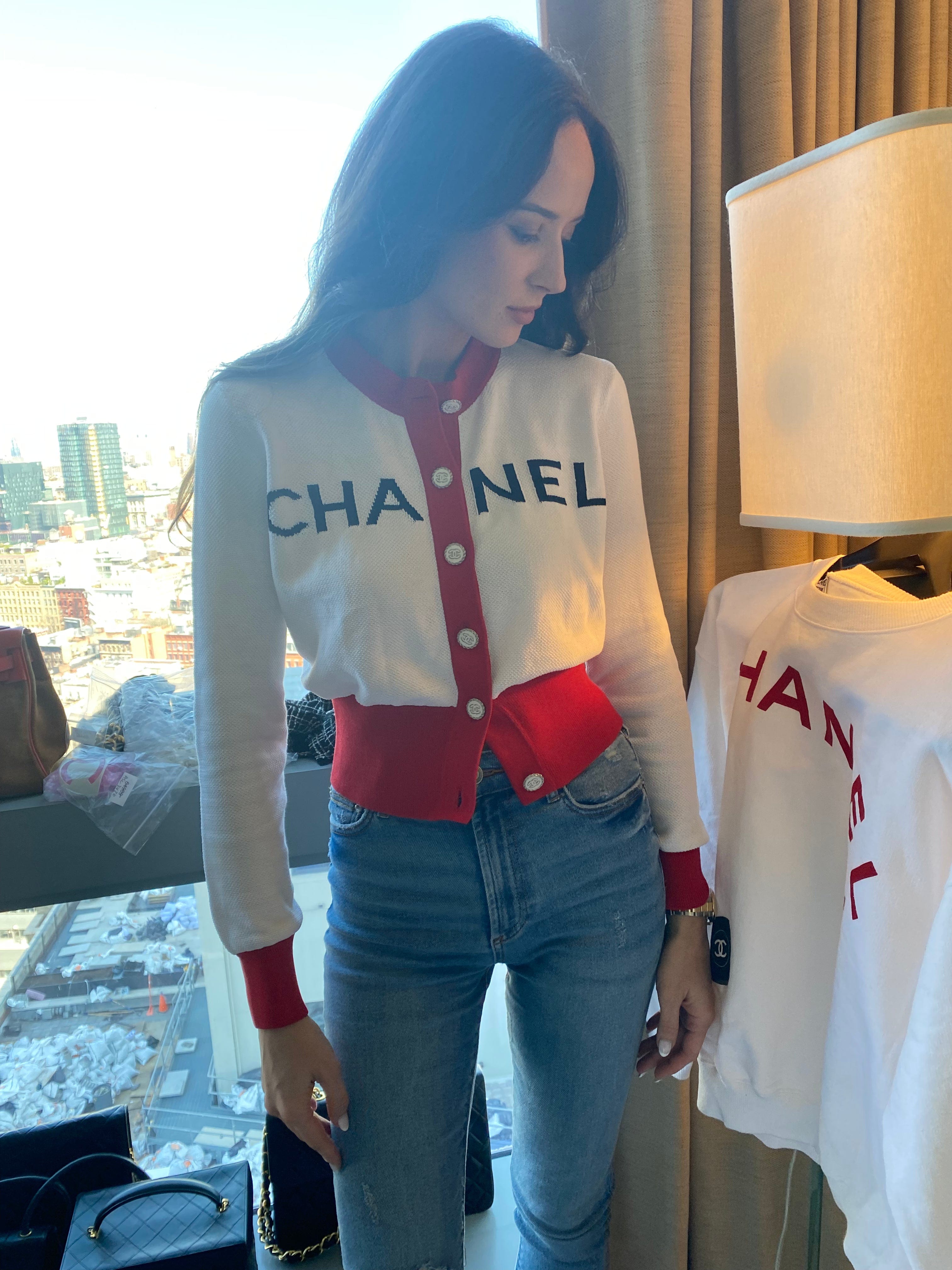 Chanel logo cardigan white and red ASL3497