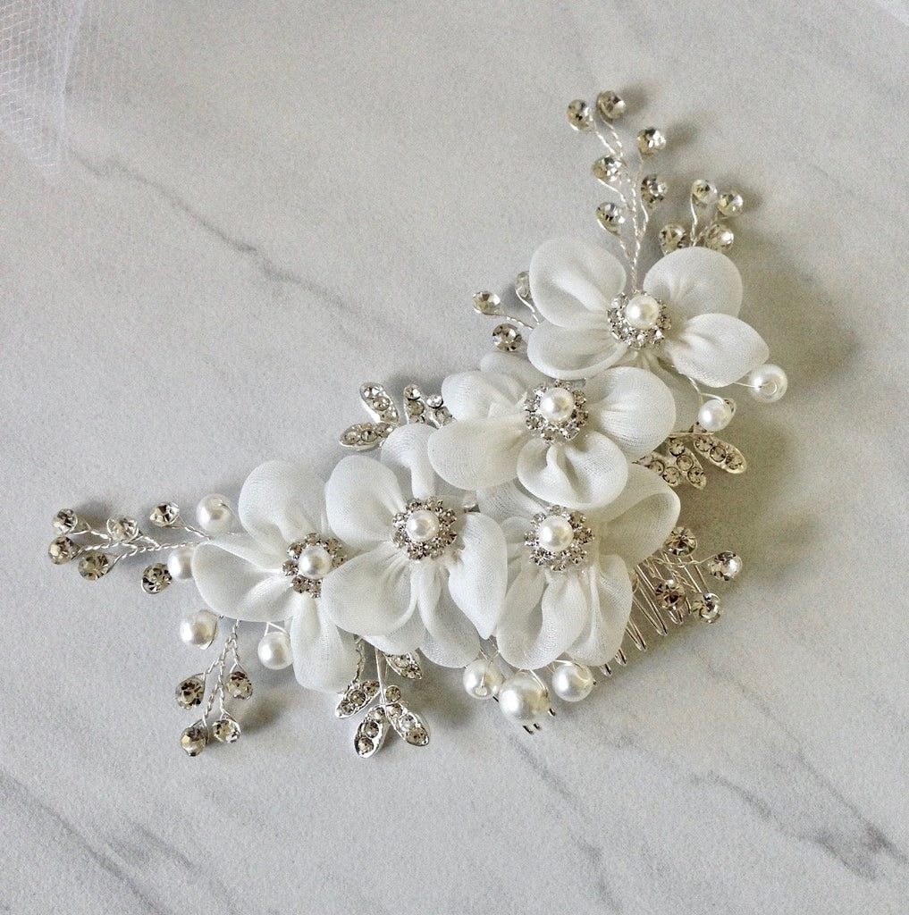 Wedding Hair Accessories - Silver Pearl and Crystal Bridal Hair Comb/Clip |  ADORA by Simona
