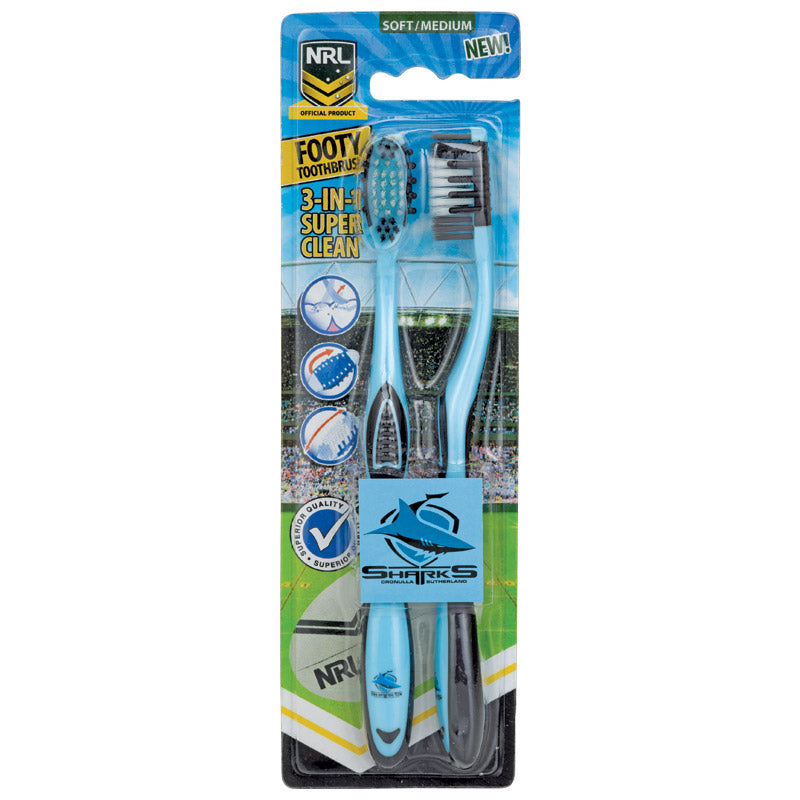 Cronulla Sharks Adults and Children Official NRL Toothbrush Twin Pack 